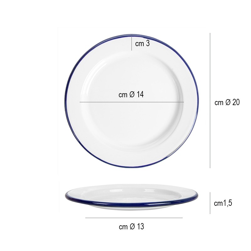 Piatto piano vintage in ferro smaltato Hendi  in Porcellane