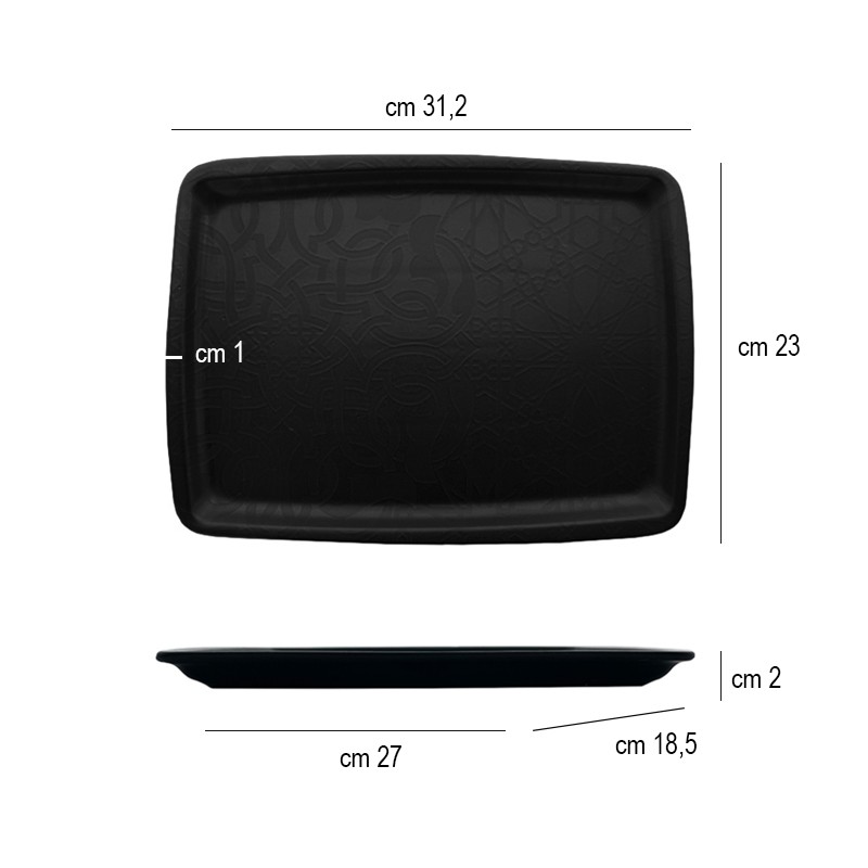 Vassoio rettangolare gural black matt   in Porcellane