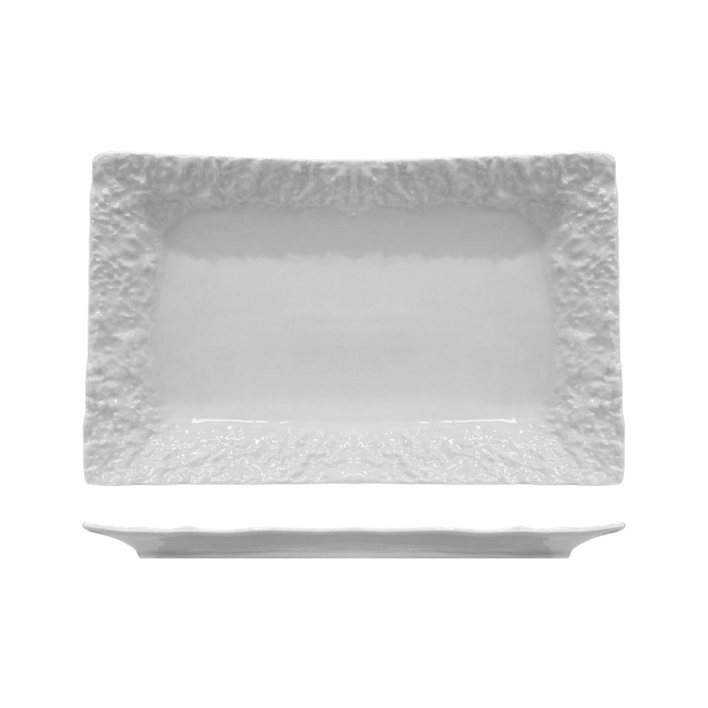 Vassoio rettangolare effetto pietra in porcellana bianca   in Porcellane