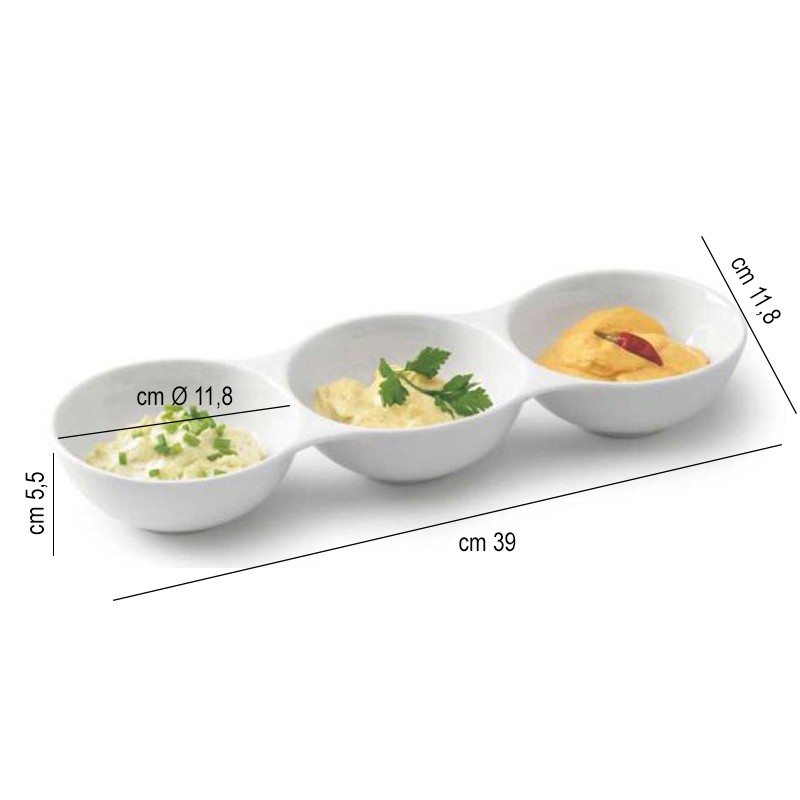 Antipastiera tre scomparti   in Porcellane