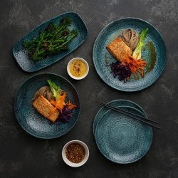 Piatto dessert churchill studio prints homespun chroma blue Churchill Porcellana  in Linee