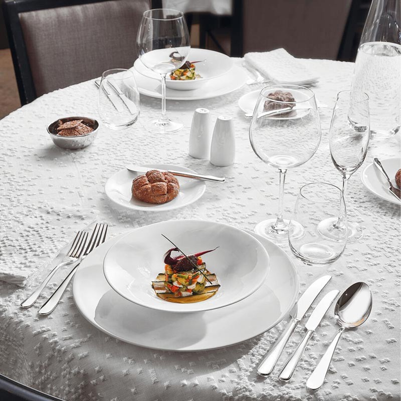 Piatto fondo bone china neve Arthur Krupp  in Linee