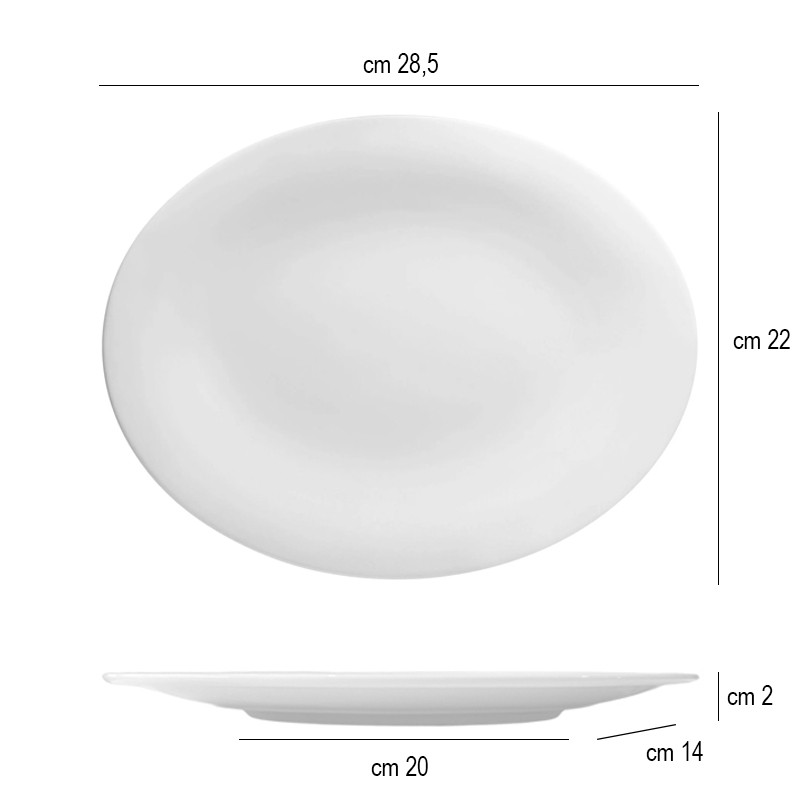 Piatto piano ovale bone china neve Arthur Krupp  in Linee