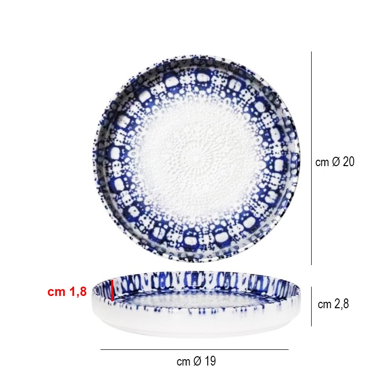 Piatto piano con bordo alto saturnia alchimia blu Saturnia Porcellane  in Linee