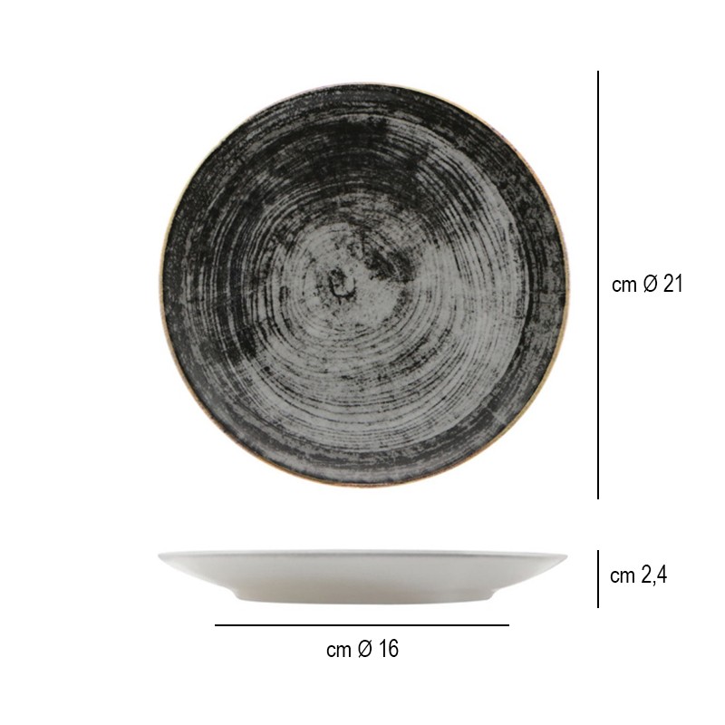 Piatto dessert saturnia black round Saturnia Porcellane  in Linee