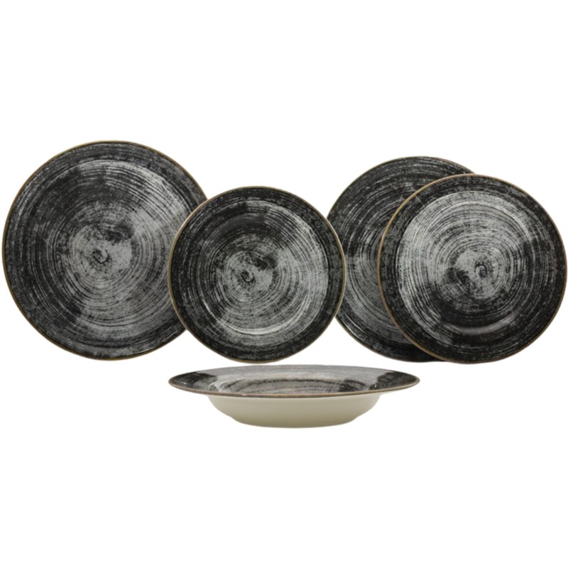 Piatto piano saturnia black round Saturnia Porcellane  in Linee