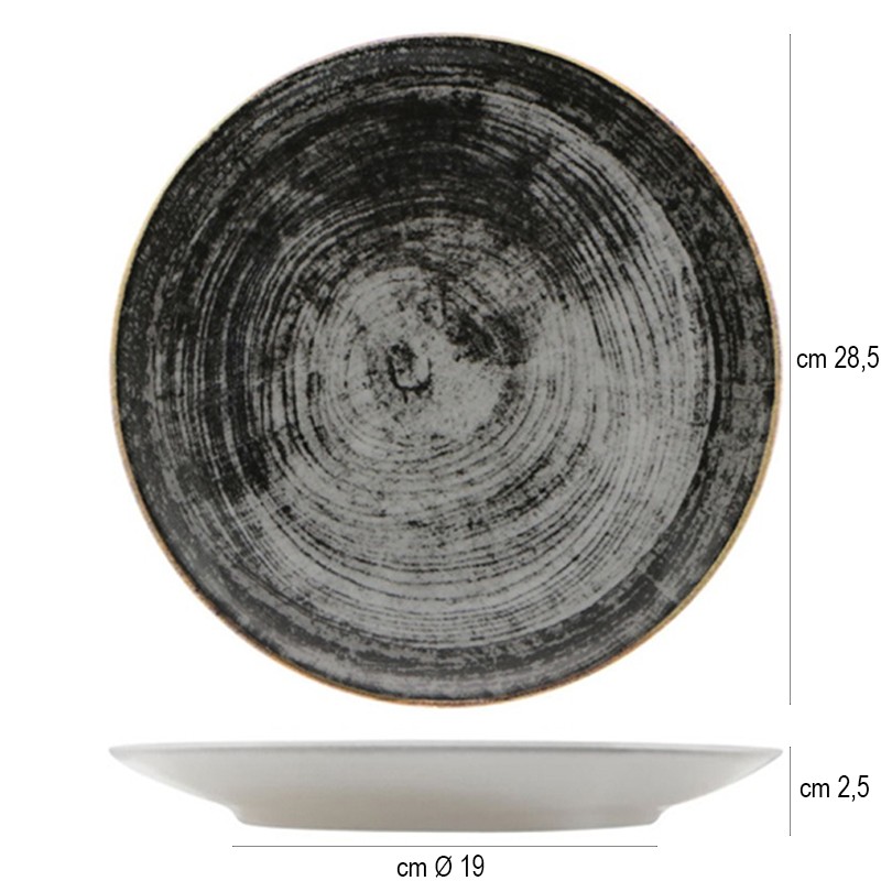 Piatto piano saturnia black round Saturnia Porcellane  in Linee