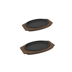 Piatto in ghisa ovale con vassoio in legno | Ilsa