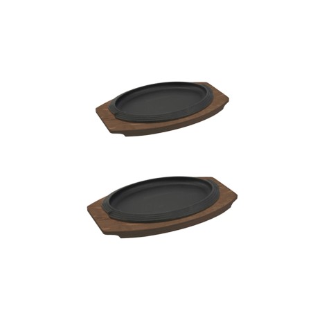 Piatto in ghisa ovale con vassoio in legno | Ilsa