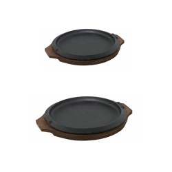 Piatto in ghisa tondo con vassoio in legno | Ilsa