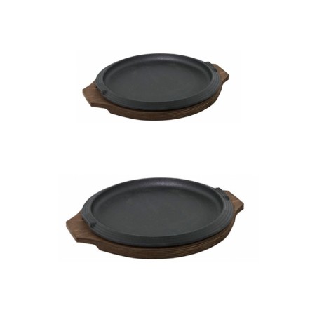 Piatto in ghisa tondo con vassoio in legno | Ilsa