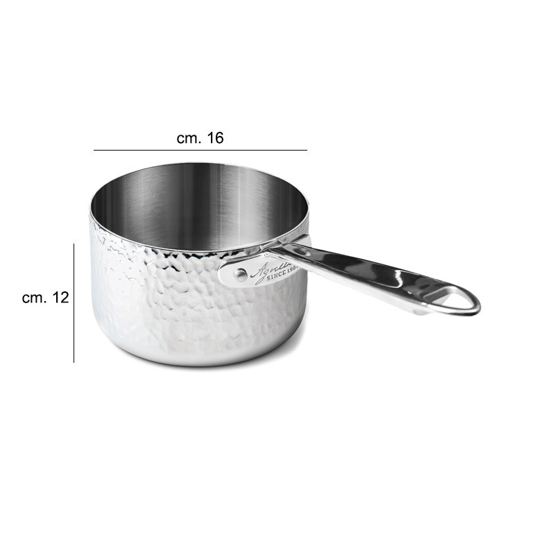 Casseruola alta con manico aluinox 3ply martellato Pentole Agnelli  in Cucina