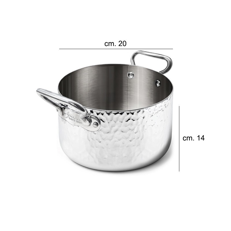 Casseruola alta 2 maniglie aluinox 3ply martellato Pentole Agnelli  in Casseruole