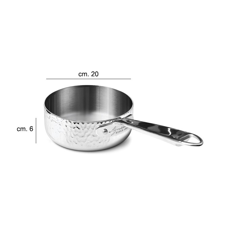 Casseruola alta con manico aluinox 3ply martellato Pentole Agnelli  in Cucina