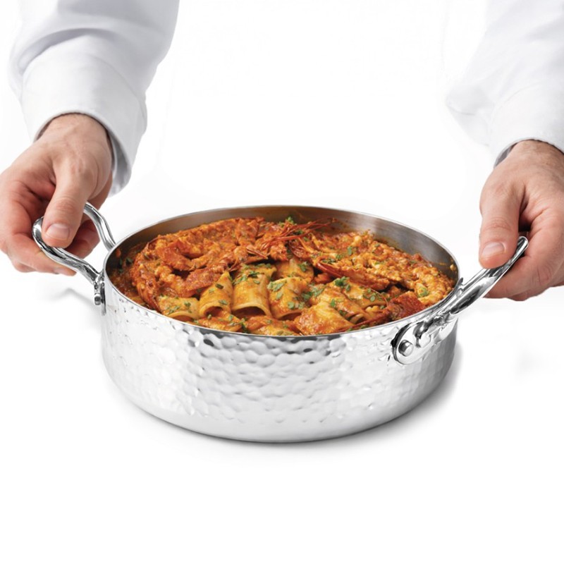 Casseruola bassa 2 maniglie aluinox 3ply martellato Pentole Agnelli  in Cucina