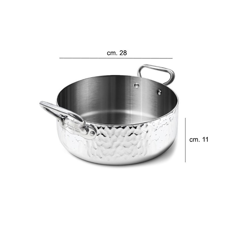 Casseruola bassa 2 maniglie aluinox 3ply martellato Pentole Agnelli  in Cucina