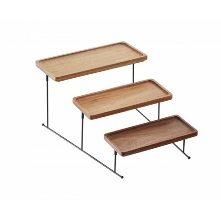 Espositore buffet con 3 vassoi in acacia