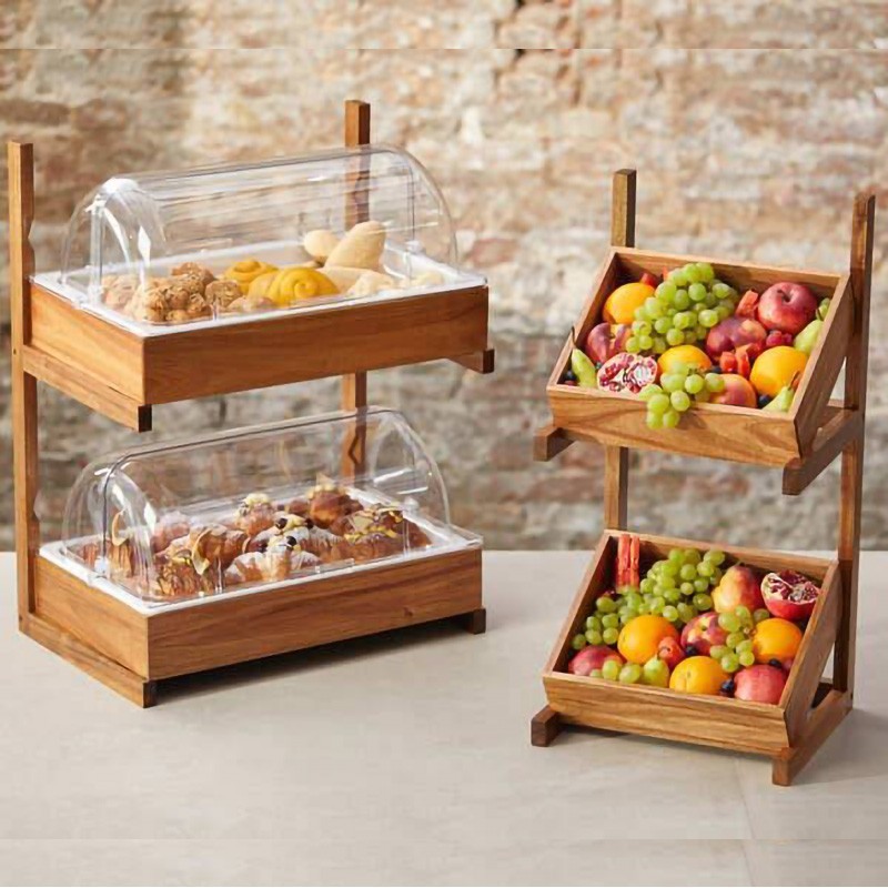 Espositore buffet in acacia a 2 piani   in Espositori