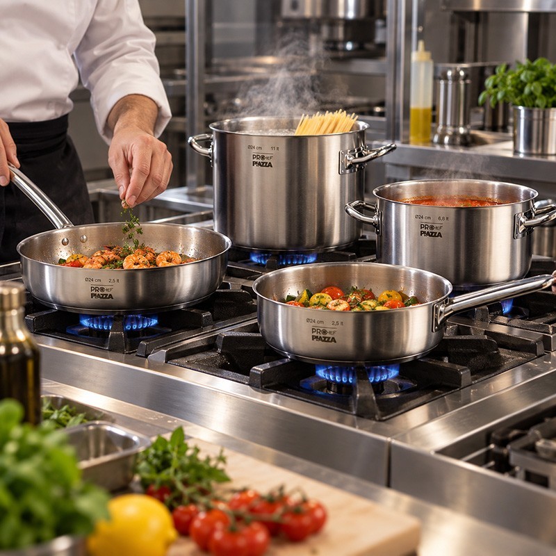 Wok antiaderente ProChef 28 cm in acciaio inox Piazza Effepi  in Padelle per saltare