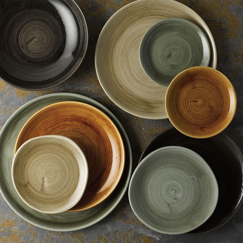 Piatto fondo churchill stonecast patina burnished green Churchill Porcellana  in Linee
