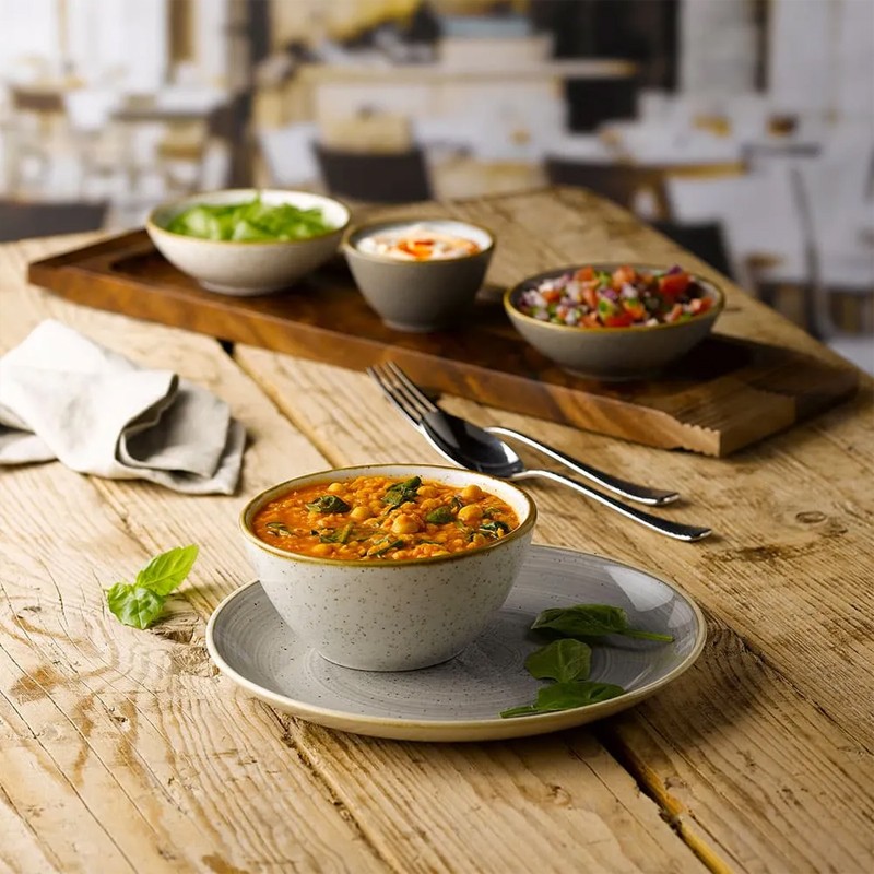 Piatto piano churchill stonecast peppercorn grey Churchill Porcellana  in Linee