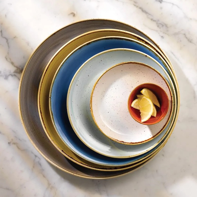 Piatto piano stonecast duck egg blue Churchill Porcellana  in Linee