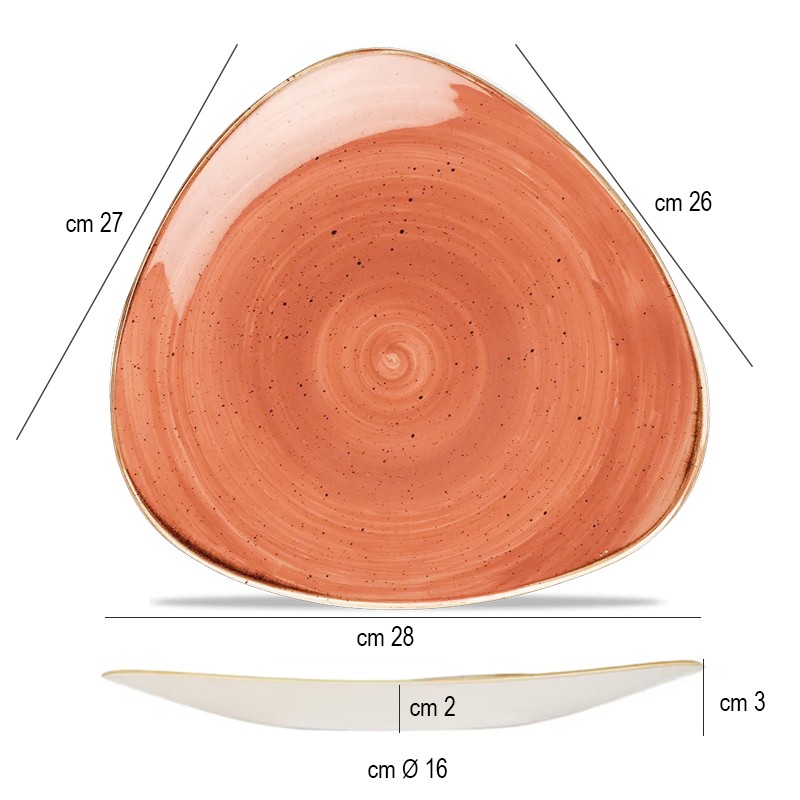 Piatto piano triangolare stonecast terracotta Churchill Porcellana  in Linee