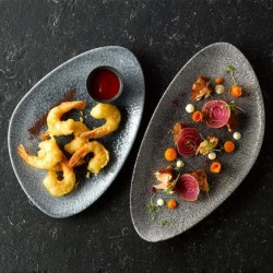 Piatto triangolare raku blu Churchill Porcellana  in Linee