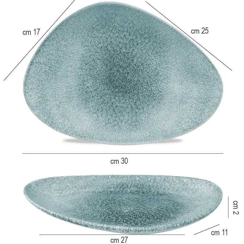 Piatto triangolare raku blu Churchill Porcellana  in Linee