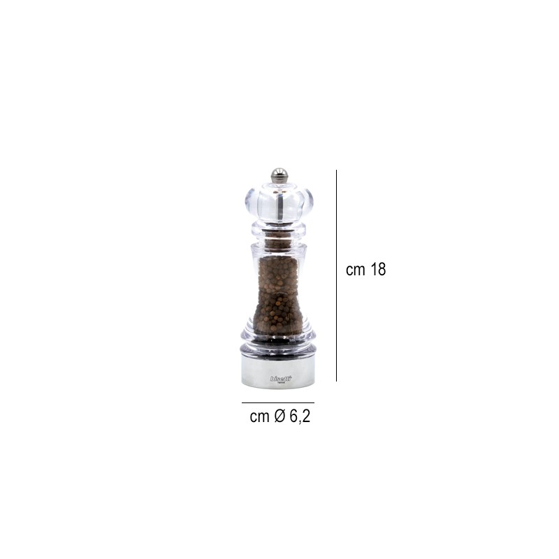 Macina pepe trasparente cm 18 Pepper Style by Bisetti  in Macina sale e pepe e oliere