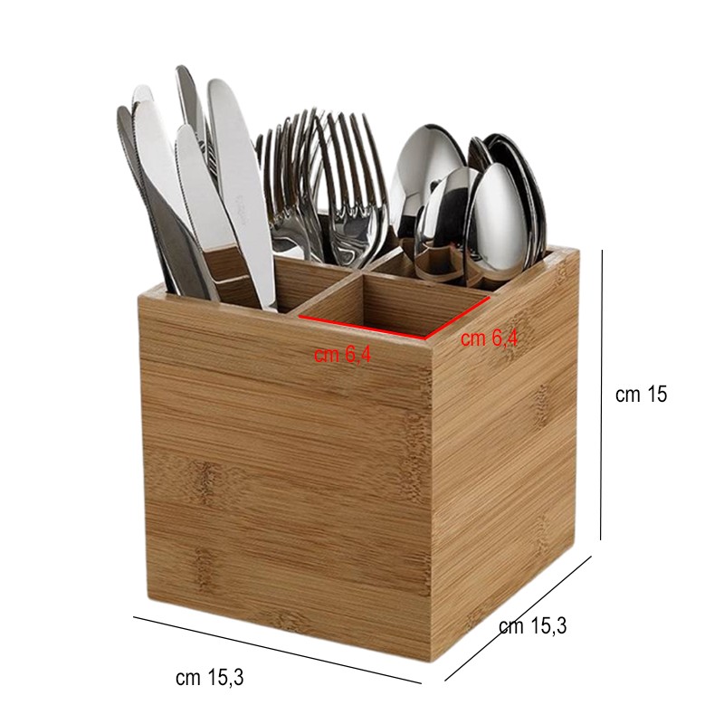 Portaposate cubico bamboo 4 scomparti   in Posate per servire