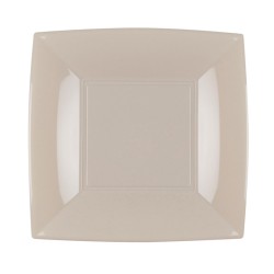 Piatti dessert quadrati in plastica tortora | Monouso | Rausa srl