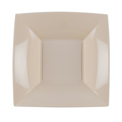 Piatti di plastica quadrati | Piatti fondi color tortora | Rausa Srl