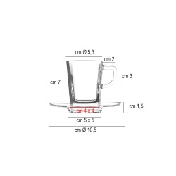 Tazzina caffè vetro carrè con piattino cl 7 Pasabahce  in Porcellane