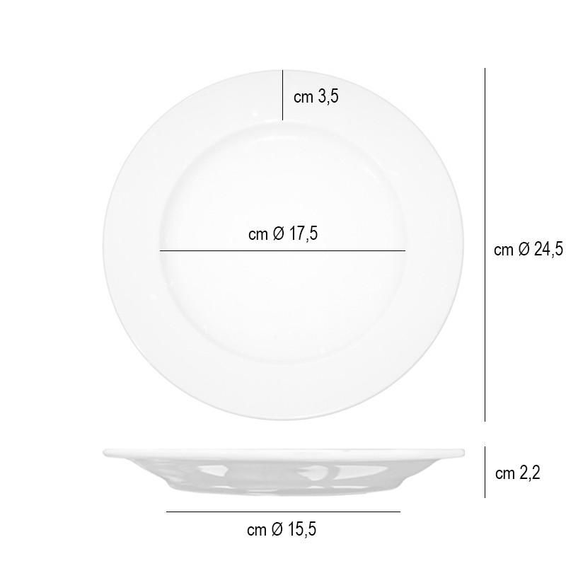 Piatto piano bianco oxford in porcellana cm 24 Rausa srl  in Linee