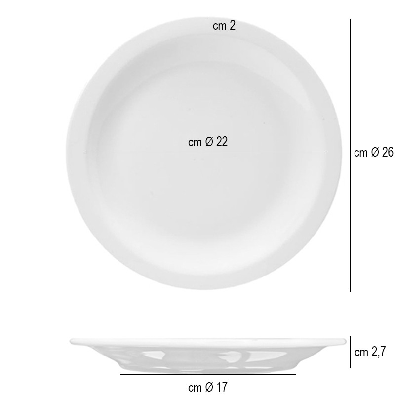 Piatto piano bianco madrid in porcellana cm 26 Rausa srl  in Linee