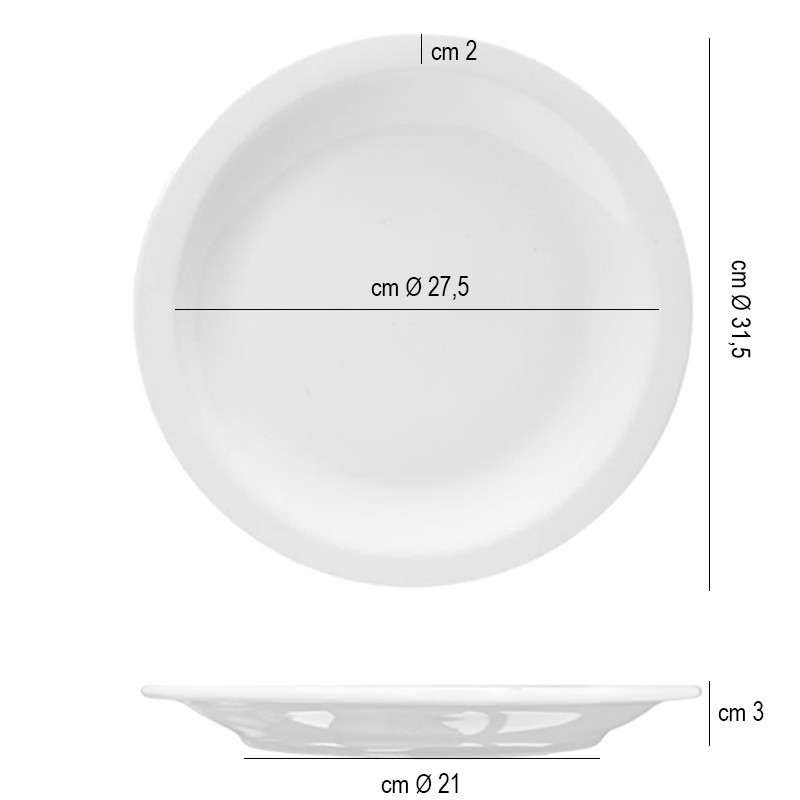 Piatto piano bianco madrid in porcellana cm 31,5 Rausa srl  in Linee