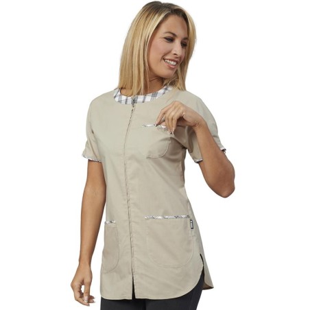 Casacca donna beige chiusura zip | Abbigliamento camici | Rausa