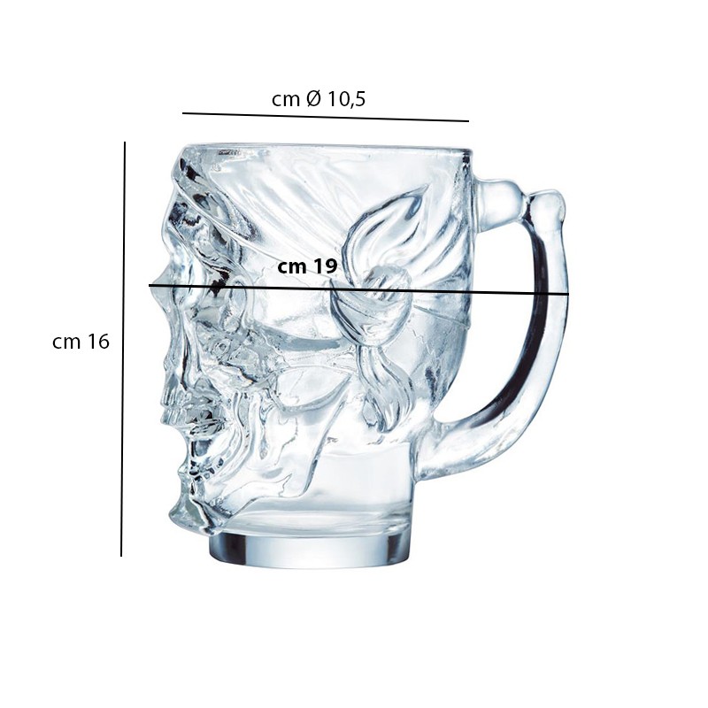 Boccale in vetro Skull con manico cl.90   in Bicchieri