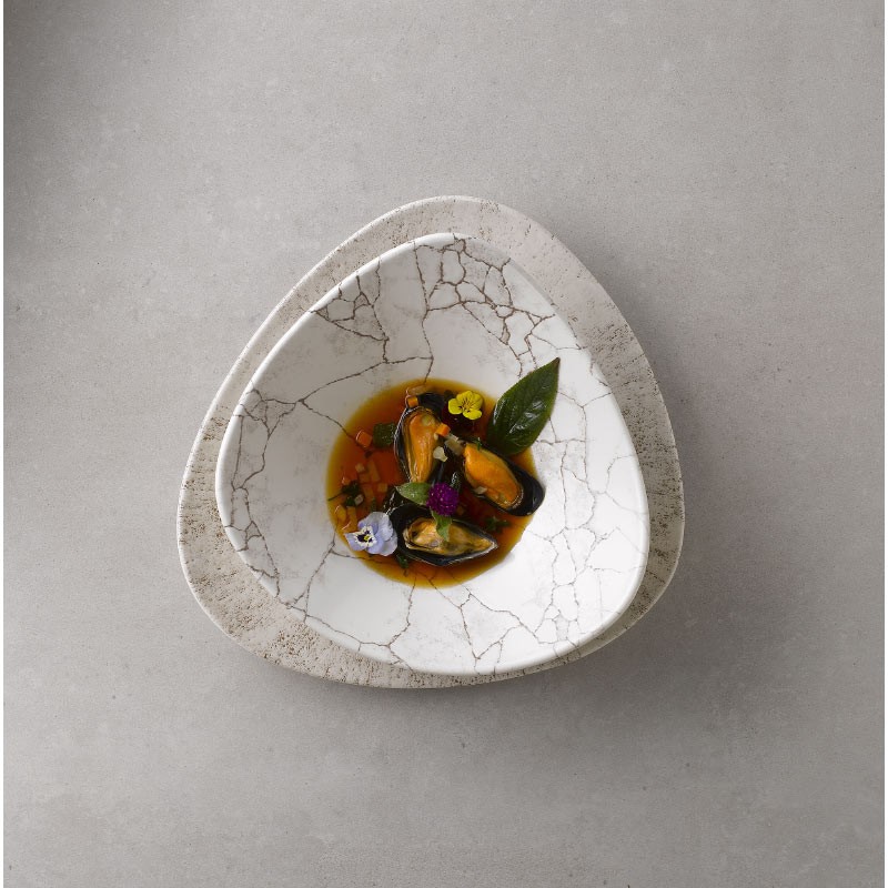 Piatto frutta porcellana kintsugi agate grigio Churchill Porcellana  in Piatti colorati