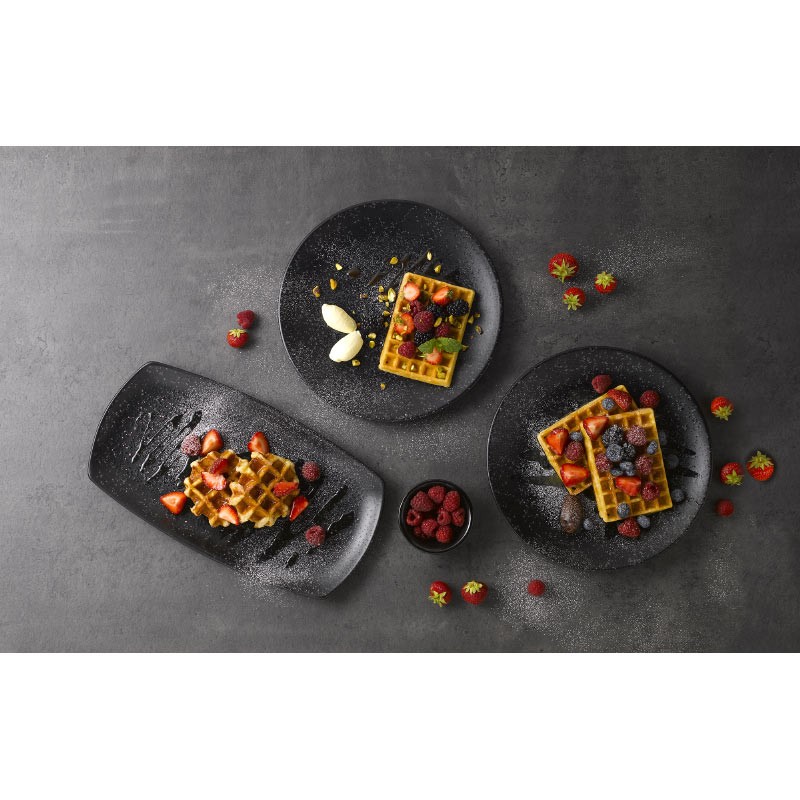 Piatto piano churchill menu shades caldera ash black Churchill Porcellana  in Linee