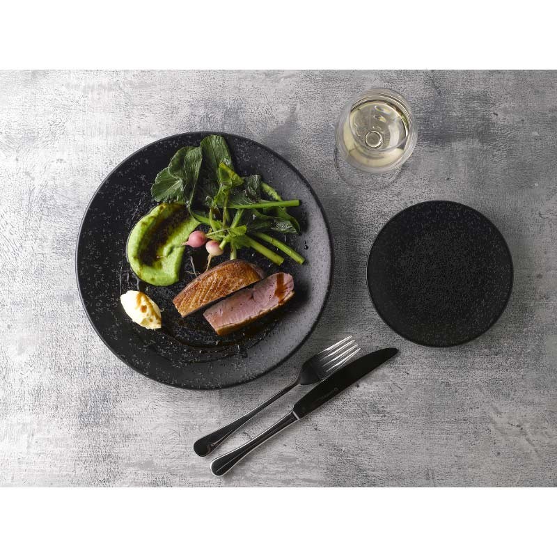 Piatto piano churchill menu shades caldera ash black Churchill Porcellana  in Linee