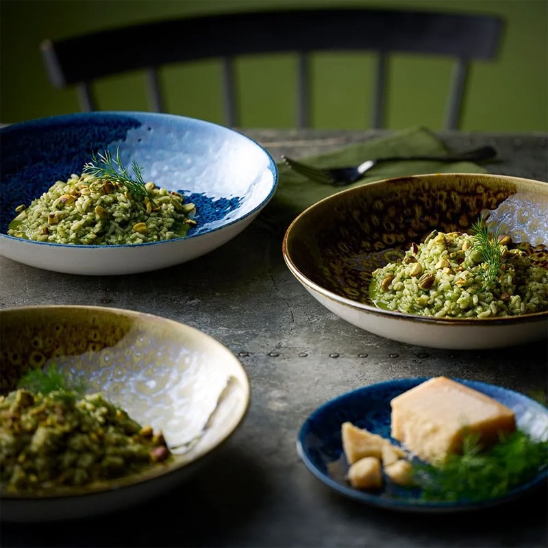 Piatto piano stonecast plume blu Churchill Porcellana  in Linee