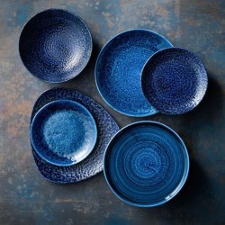 Piatto piano stonecast plume blu Churchill Porcellana  in Linee