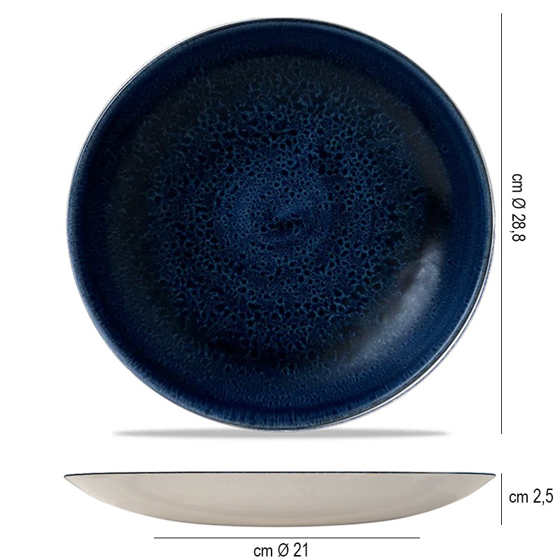 Piatto piano stonecast plume blu Churchill Porcellana  in Linee