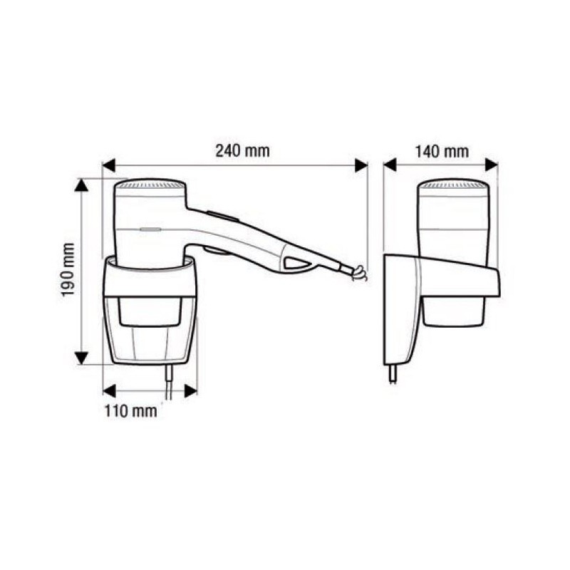 Asciugacapelli hotel a parete 1600w   in Dispenser bagno